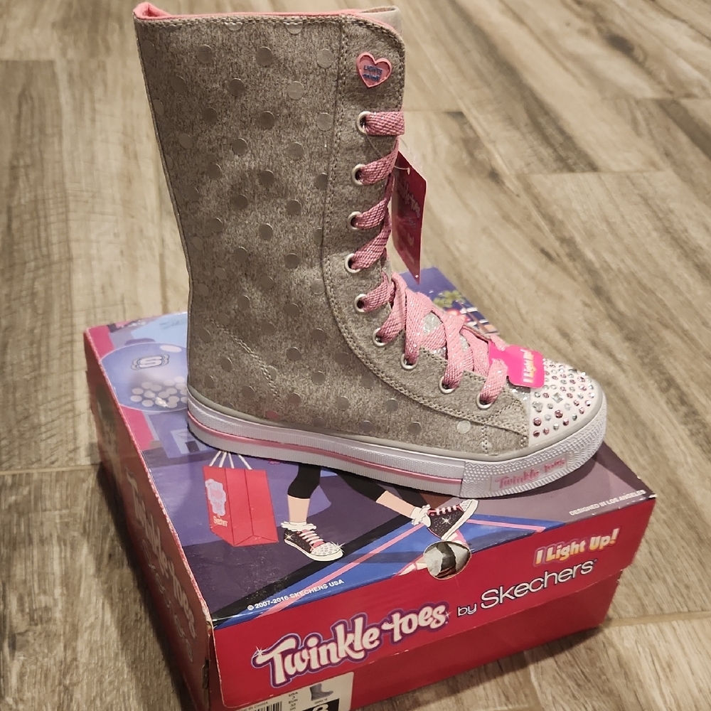New Skechers Twinkle Toes Gray and Pink High-Tops